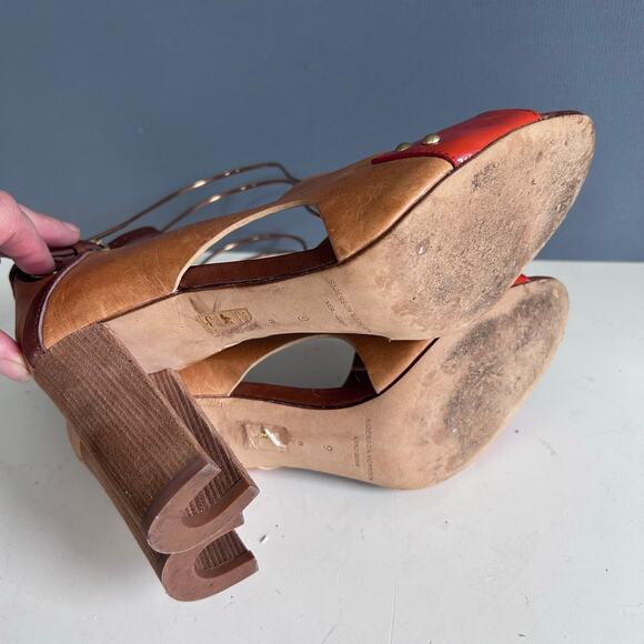 Sigerson Morrison heels size 9 colorblock orange wood Scandinavian studded MCM - Picture 9 of 12